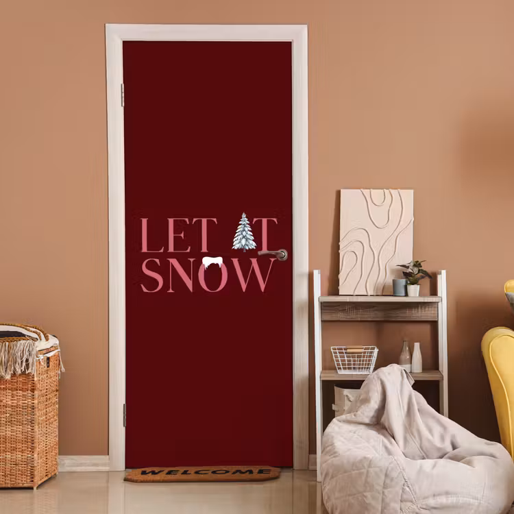 Türtapete - Text – Weihnachten – Schnee – Rosa — 2