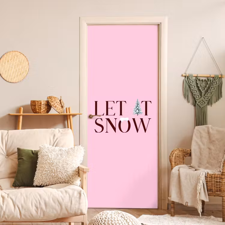 Türtapete - Weihnachten – Text – Schnee – Rosa — 3