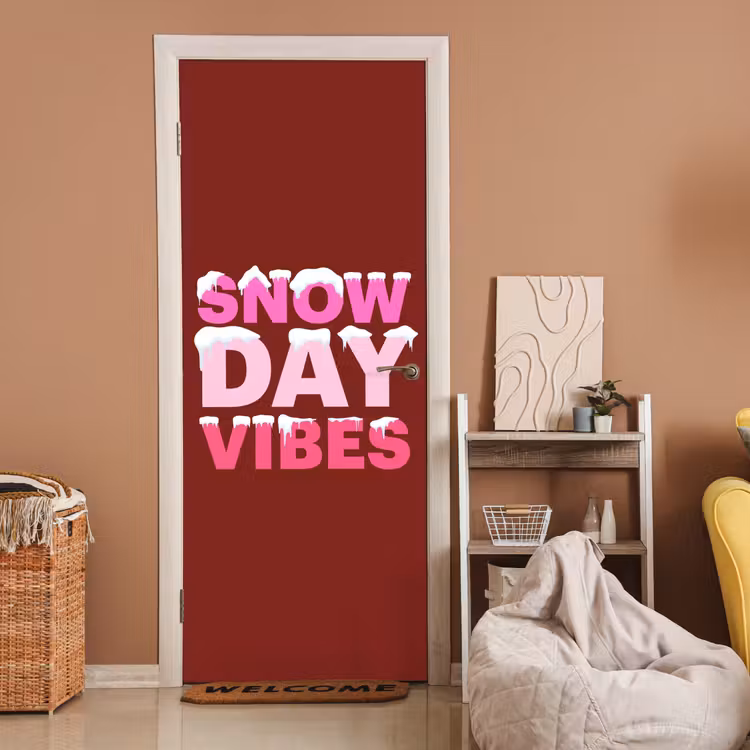 Türtapete - Weihnachten – Text – Schnee – Rot – Rosa — 2