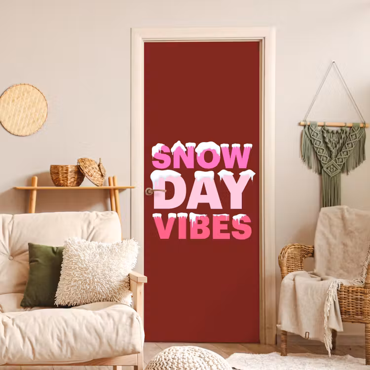 Türtapete - Weihnachten – Text – Schnee – Rot – Rosa — 3