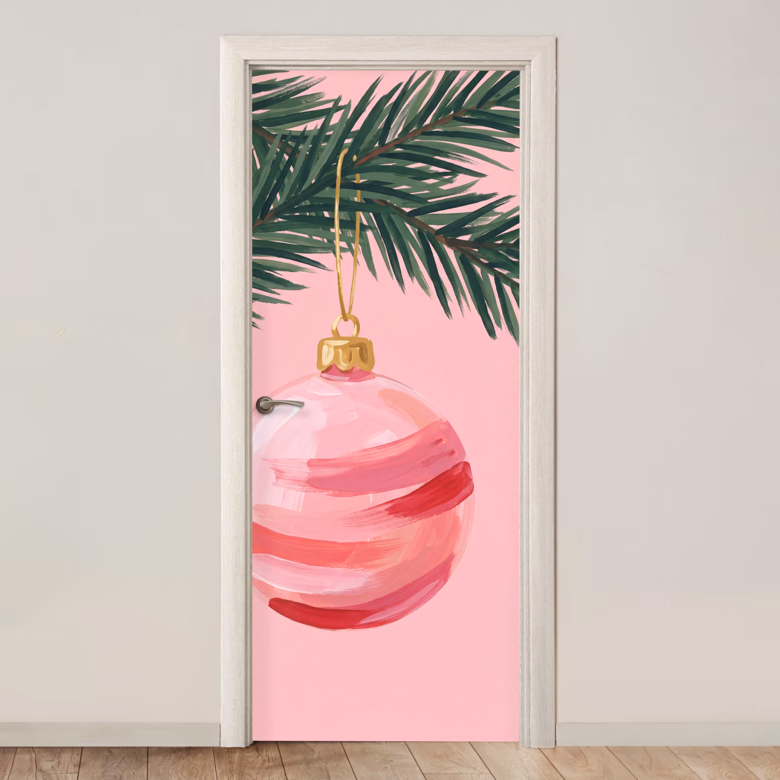 Türtapete - Weihnachtskugel – Rosa – Weihnachten — 1