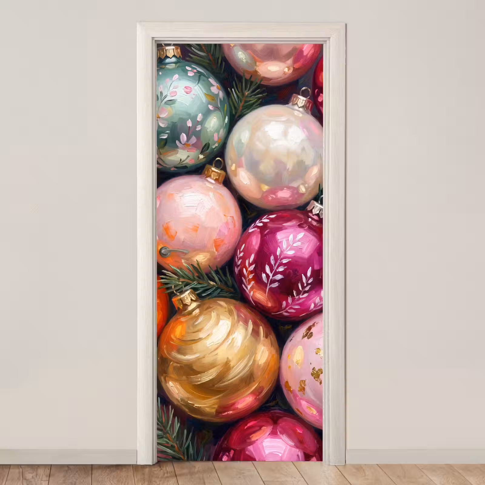Türtapete - Weihnachtskugeln – Bunt – Festlich — 1