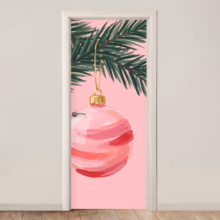 Türtapete - Weihnachtskugel – Rosa – Weihnachten — 1