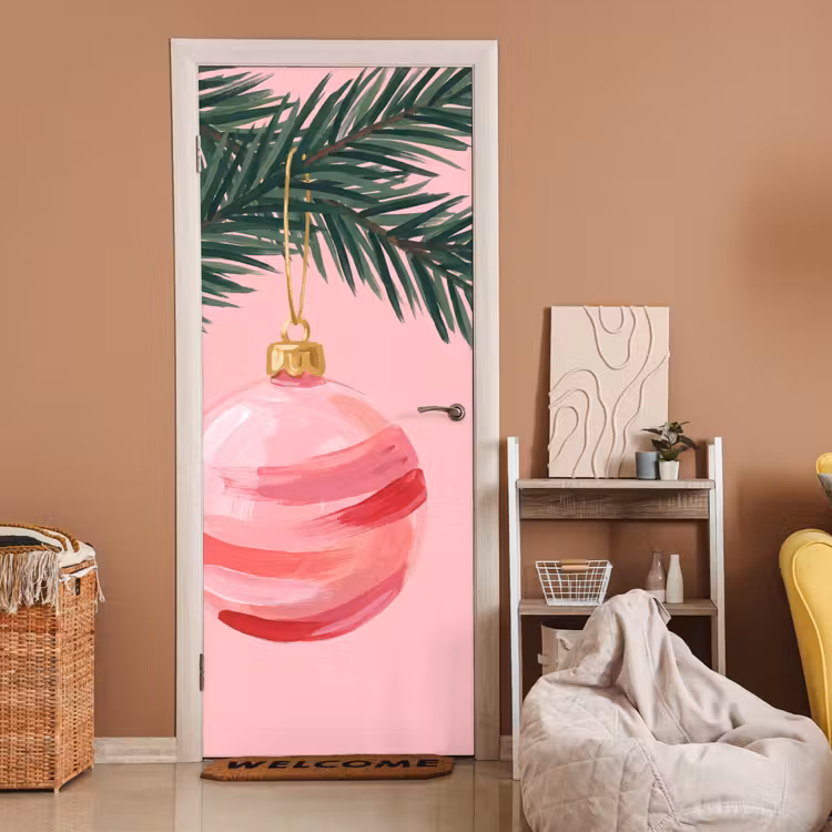 Türtapete - Weihnachtskugel – Rosa – Weihnachten — 2