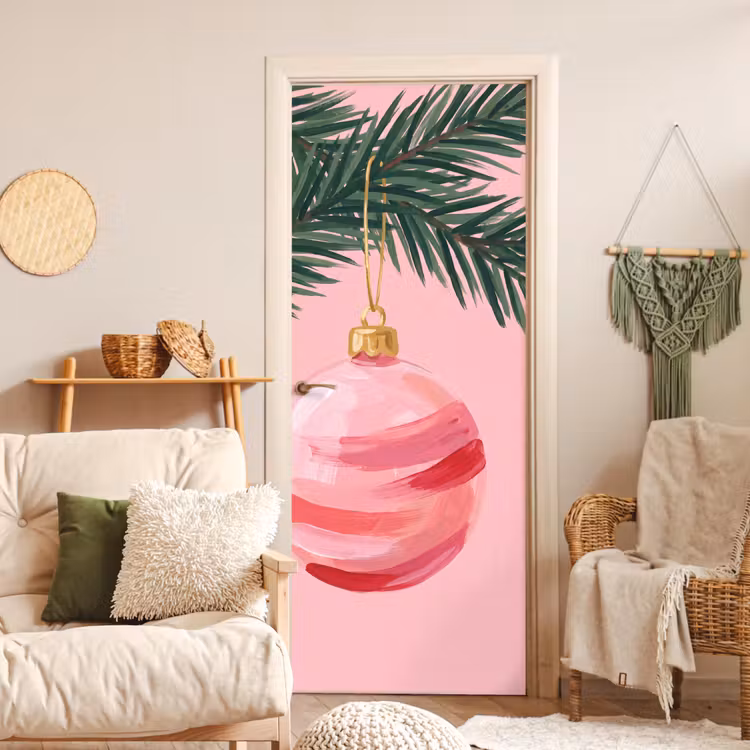 Türtapete - Weihnachtskugel – Rosa – Weihnachten — 3