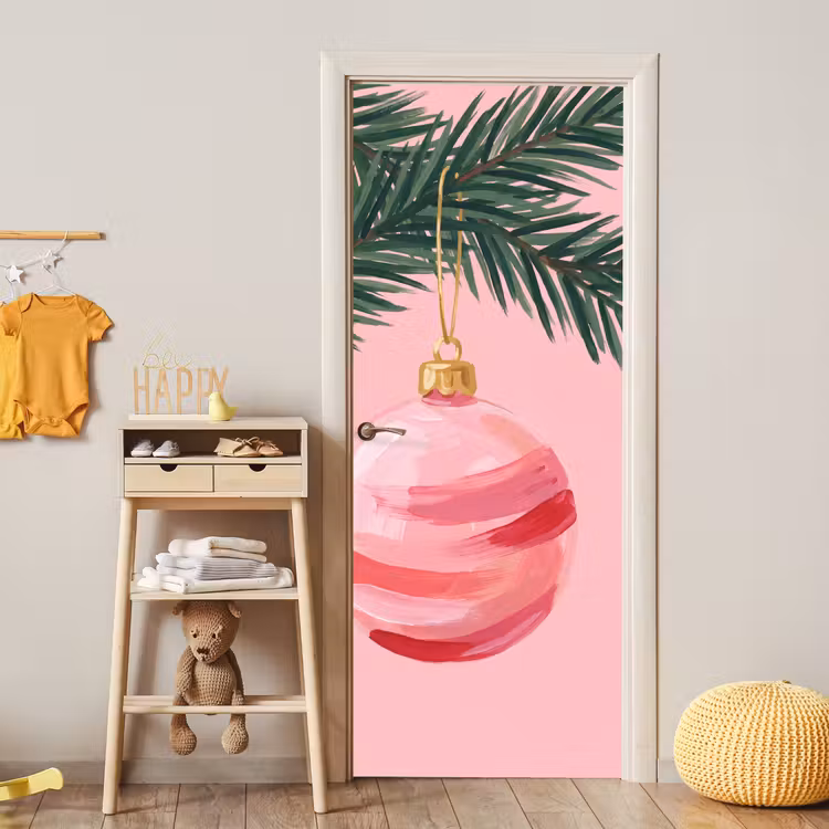 Türtapete - Weihnachtskugel – Rosa – Weihnachten — 5