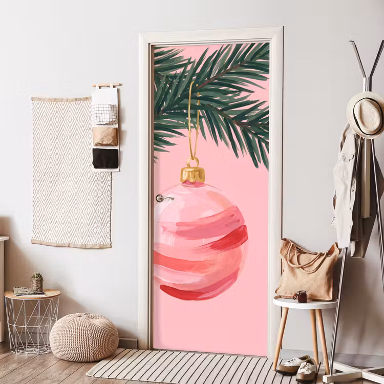 Türtapete - Weihnachtskugel – Rosa – Weihnachten — 7