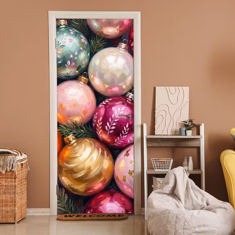 Türtapete - Weihnachtskugeln – Bunt – Festlich — 2