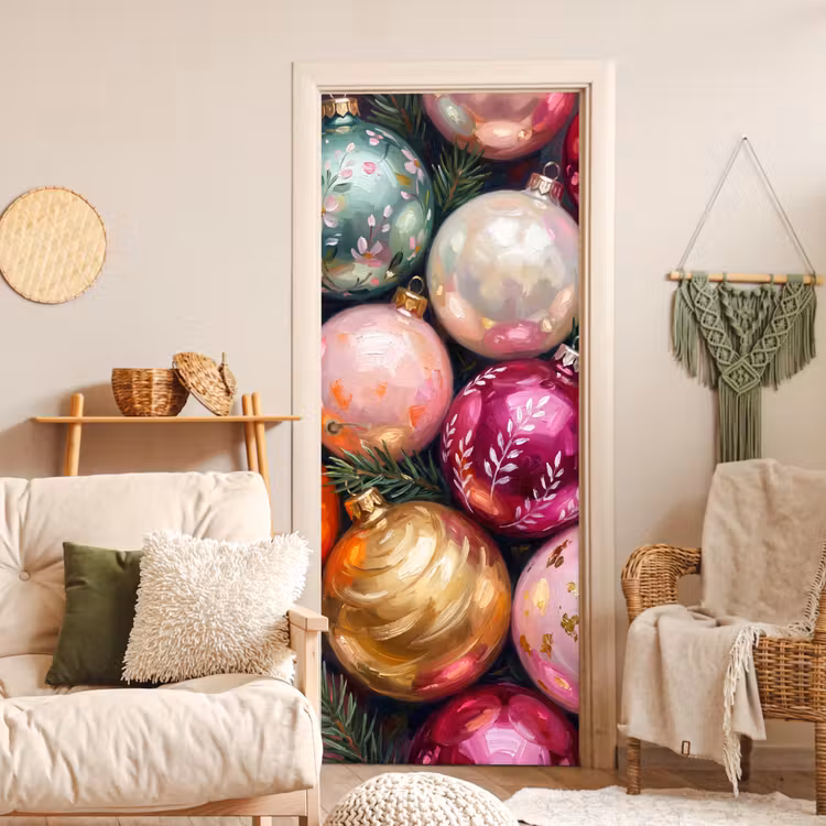 Türtapete - Weihnachtskugeln – Bunt – Festlich — 3