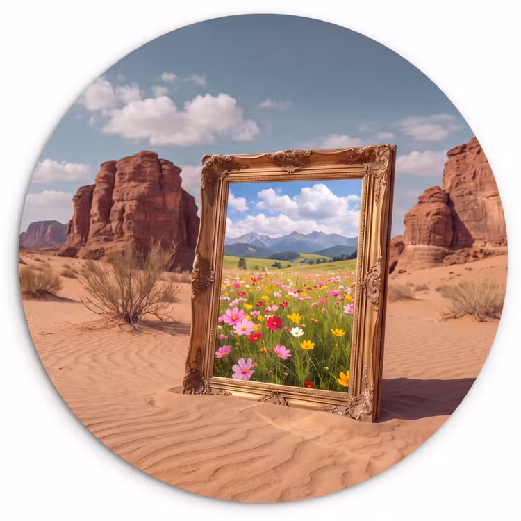 Forexbild Rund - Rahmen – Wüste – Blumen — 1