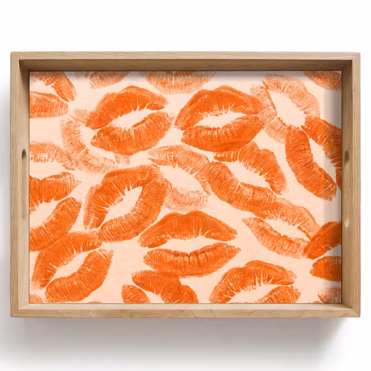 Tablett - Orangefarbene Kussabdrücke – Liebe — 1