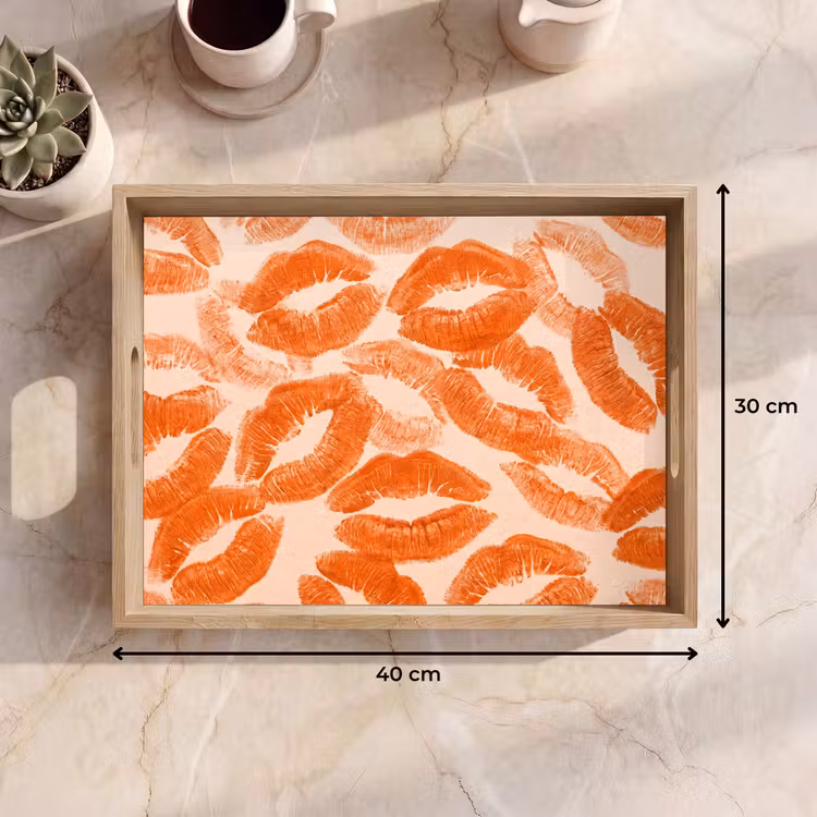 Tablett - Orangefarbene Kussabdrücke – Liebe — 9