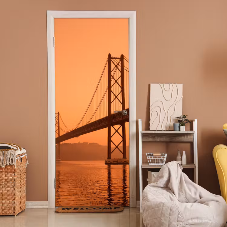Türtapete - Brücke – Wasser – Orange — 2