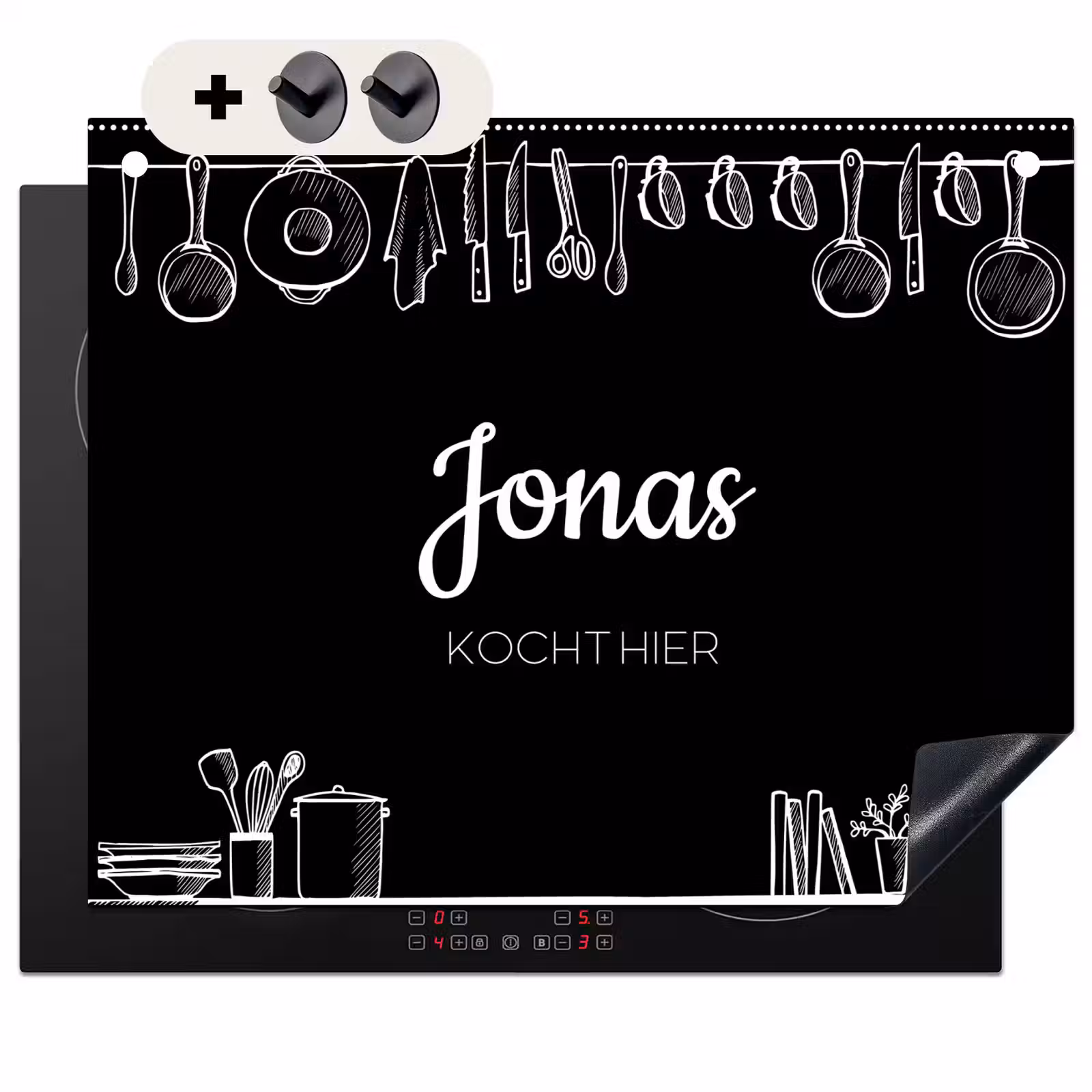 2 in 1 Personalisierbare Herdabdeckplatte - Kuche Schwarz — 1