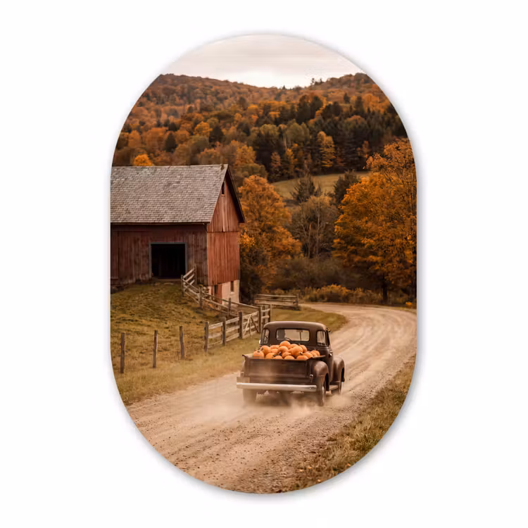 Glasbild Oval - Lkw – Kürbisse – Herbst — 1