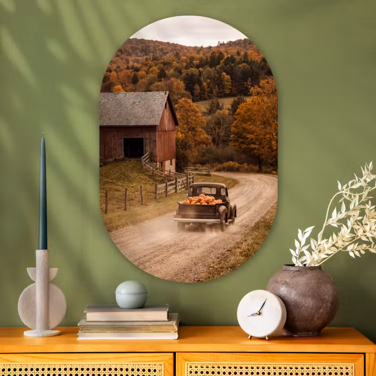 Glasbild Oval - Lkw – Kürbisse – Herbst — 2