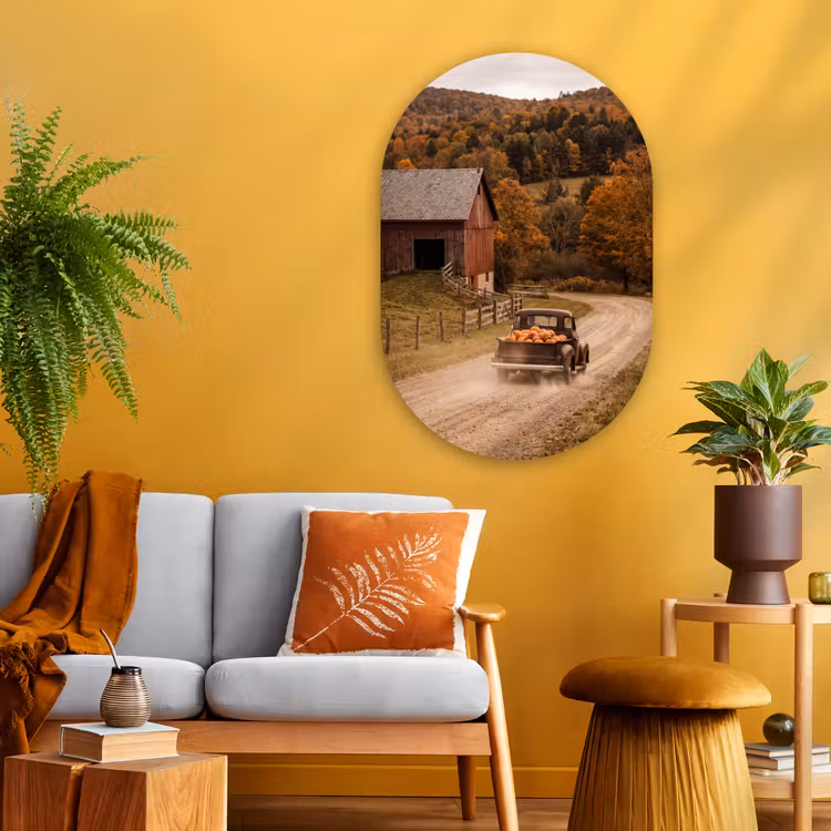 Glasbild Oval - Lkw – Kürbisse – Herbst — 3