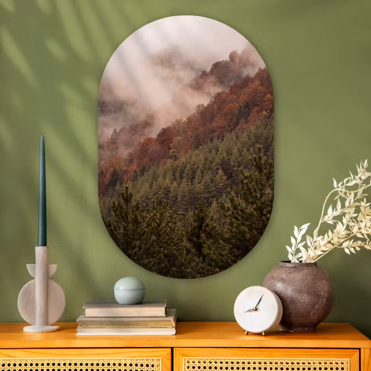 Glasbild Oval - Wald – Nebel – Natur — 2