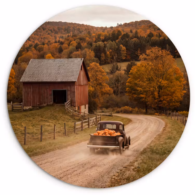 Glasbild Rund - Lkw – Kürbisse – Herbst — 1