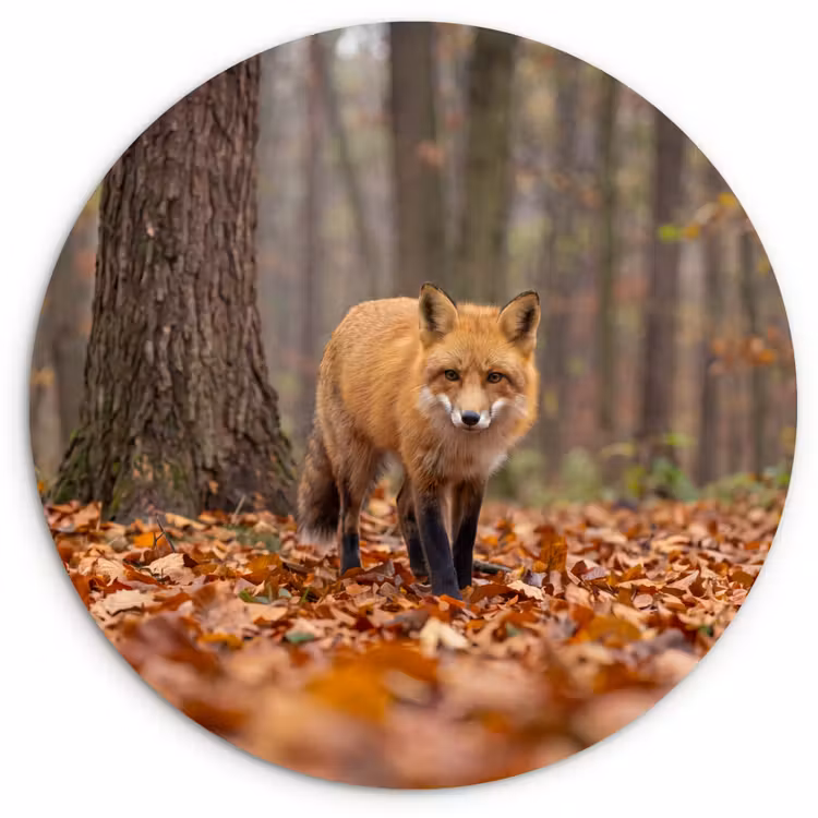 Glasbild Rund - Fuchs – Herbst – Blätter — 1