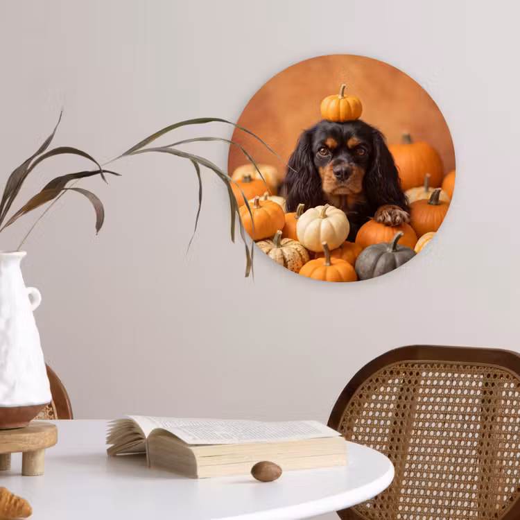 Glasbild Rund - Hund – Kürbis – Herbst — 4