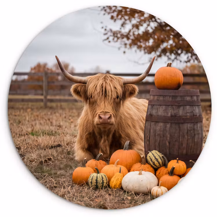 Glasbild Rund - Rind – Kürbis – Herbst — 1