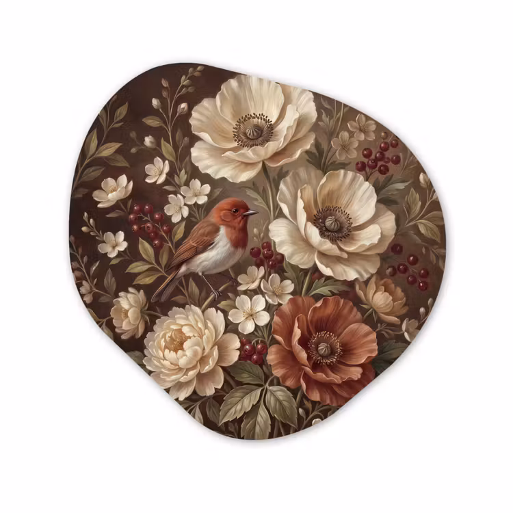 Glasbild Organische Form - Blumen – Vogel – Klassisch — 1