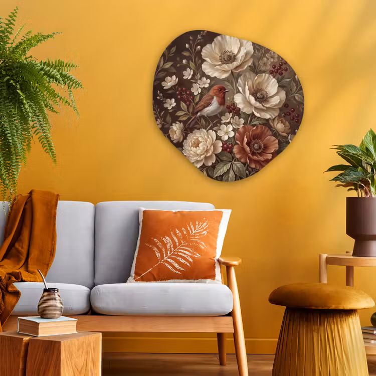 Glasbild Organische Form - Blumen – Vogel – Klassisch — 3