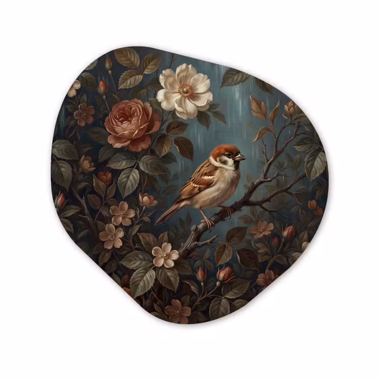 Glasbild Organische Form - Vogel – Ast – Klassisch — 1