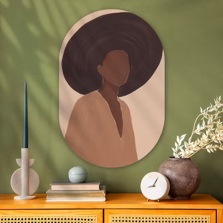 Glasbild Oval - Frau – Hut – Abstrakt — 2