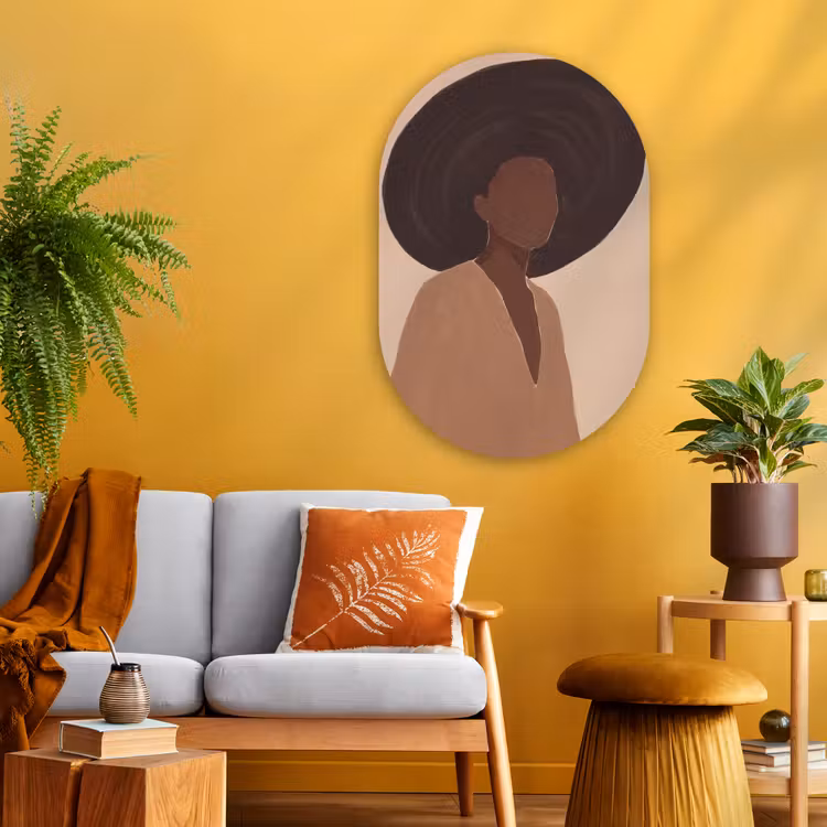 Glasbild Oval - Frau – Hut – Abstrakt — 3