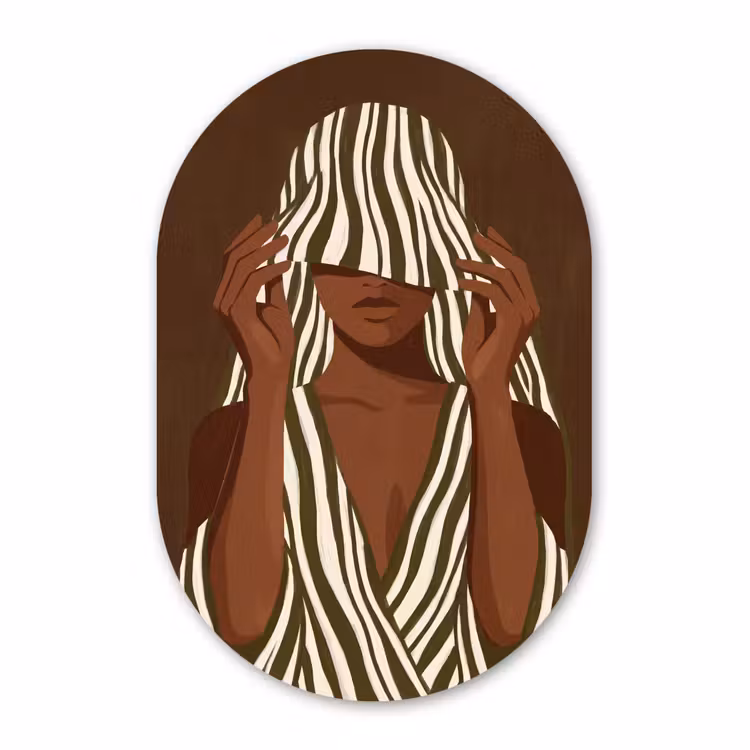 Glasbild Oval - Frau – Schnittmuster – Grün — 1