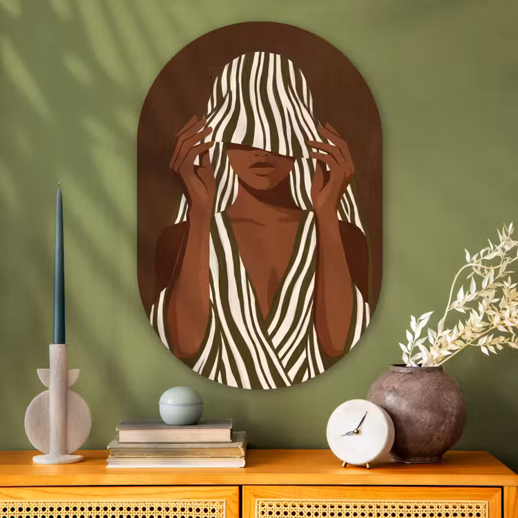 Glasbild Oval - Frau – Schnittmuster – Grün — 2