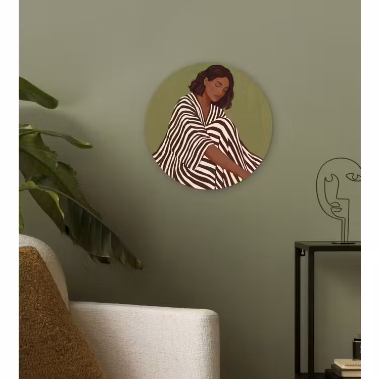 Glasbild Rund - Frau – sitzend – grün — 3