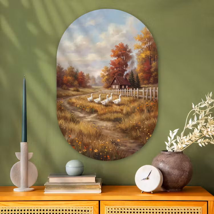 Glasbild Oval - Vogel – Haus – Natur — 2
