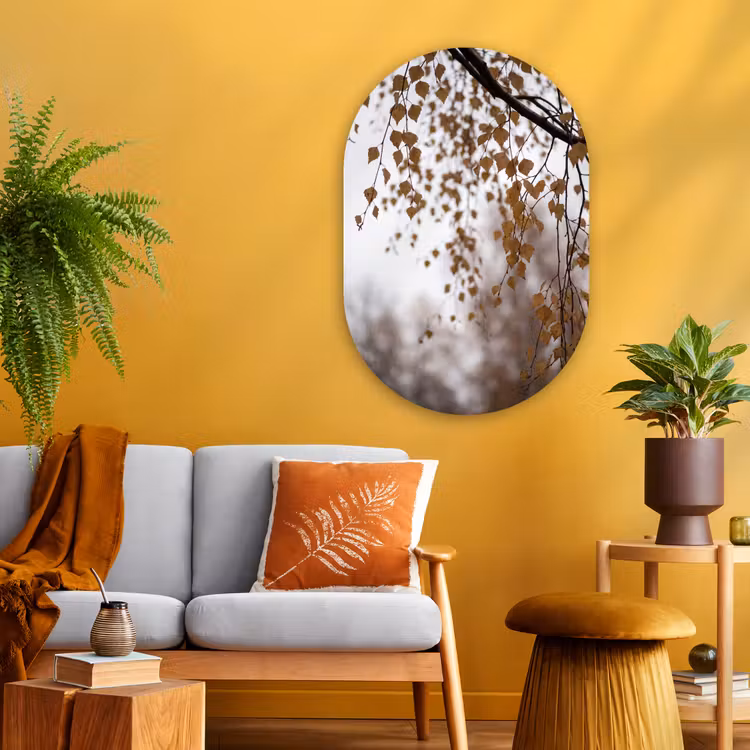 Glasbild Oval - Herbstblatt – Natur – Gelb — 3