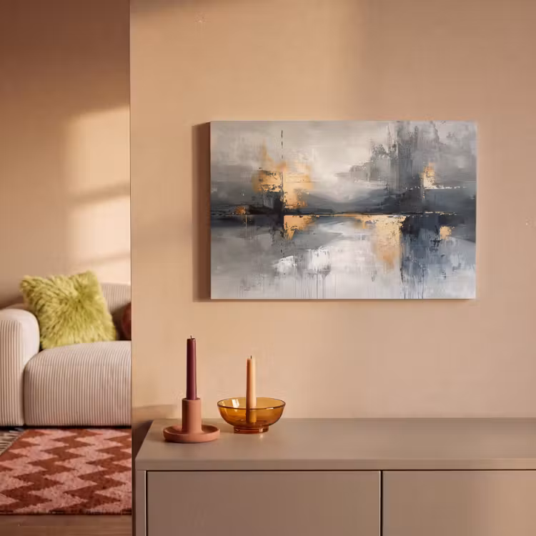 Leinwandbild - Kunst - Grau - Gold - Abstrakt — 2