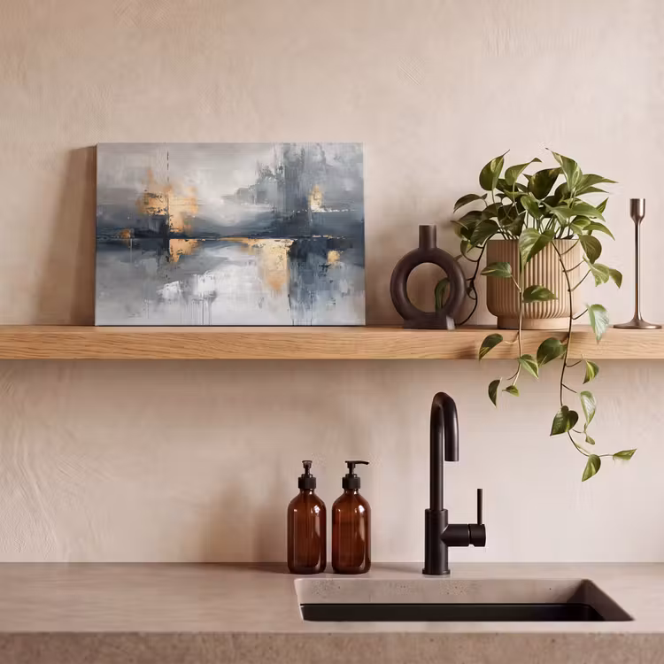 Leinwandbild - Kunst - Grau - Gold - Abstrakt — 3