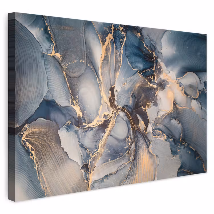 Leinwandbild - Marmor - Grau - Blau - Luxus - Gold — 1
