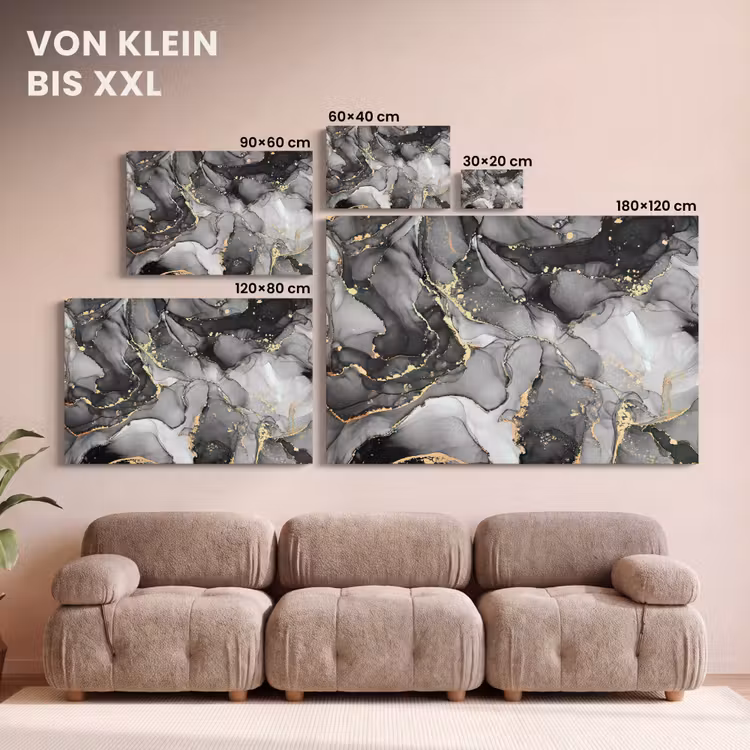 Leinwandbild - Grau - Luxus - Gold - Marmor — 6