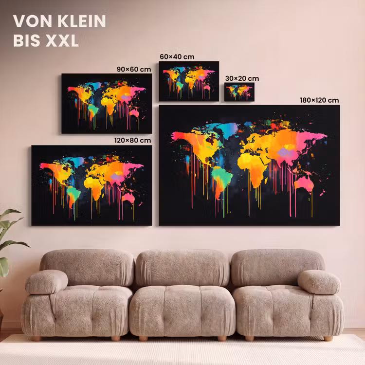 Leinwandbild - Weltkarte - Farbe - Bunt - Graffiti - Welt — 6