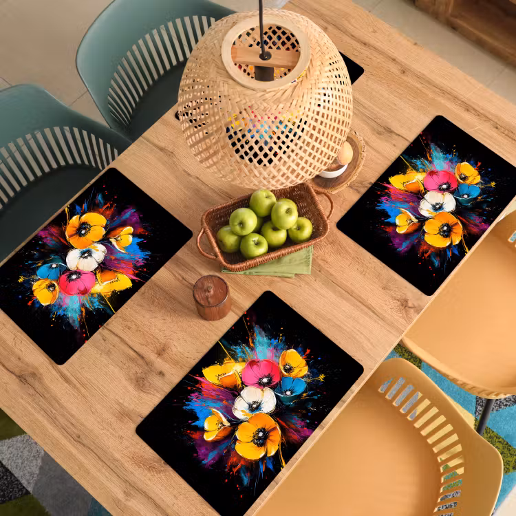 Tischset - 6 Stück - Blumen - Bunt - Graffiti - Modern - Blumenstrauß — 4