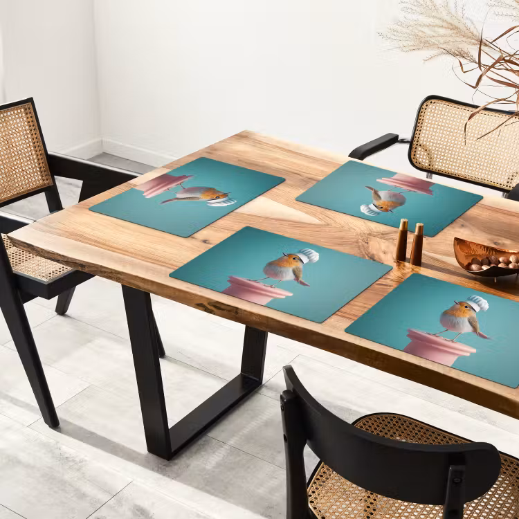Tischset - 6 Stück - Rotkehlchen - Vogel - Kochmütze - Sockel — 3