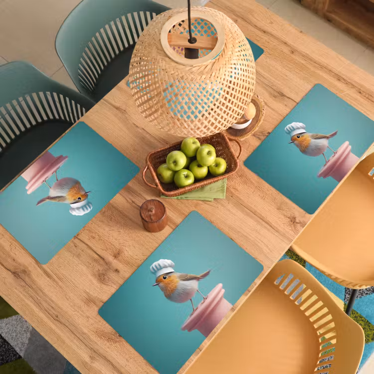 Tischset - 6 Stück - Rotkehlchen - Vogel - Kochmütze - Sockel — 4