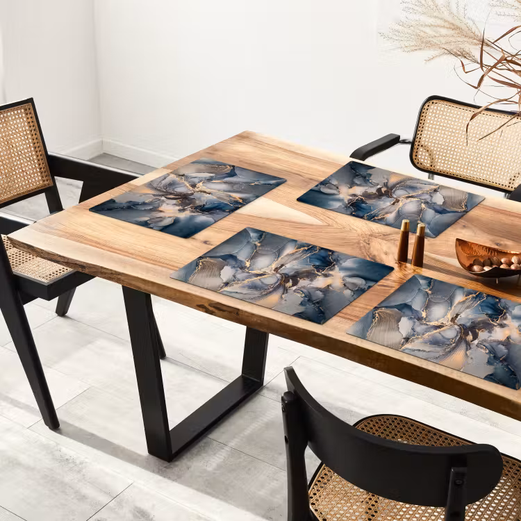 Tischset - 6 Stück - Marmor - Grau - Blau - Luxus - Gold — 3