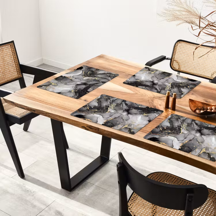 Tischset - 6 Stück - Marmor - Schwarz - Gold - Grau — 3