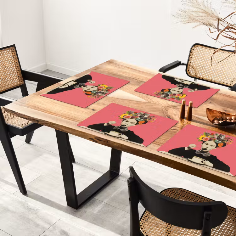 Tischset - 6 Stück - Mädchen - Tasse - Blumen - Rosa — 3