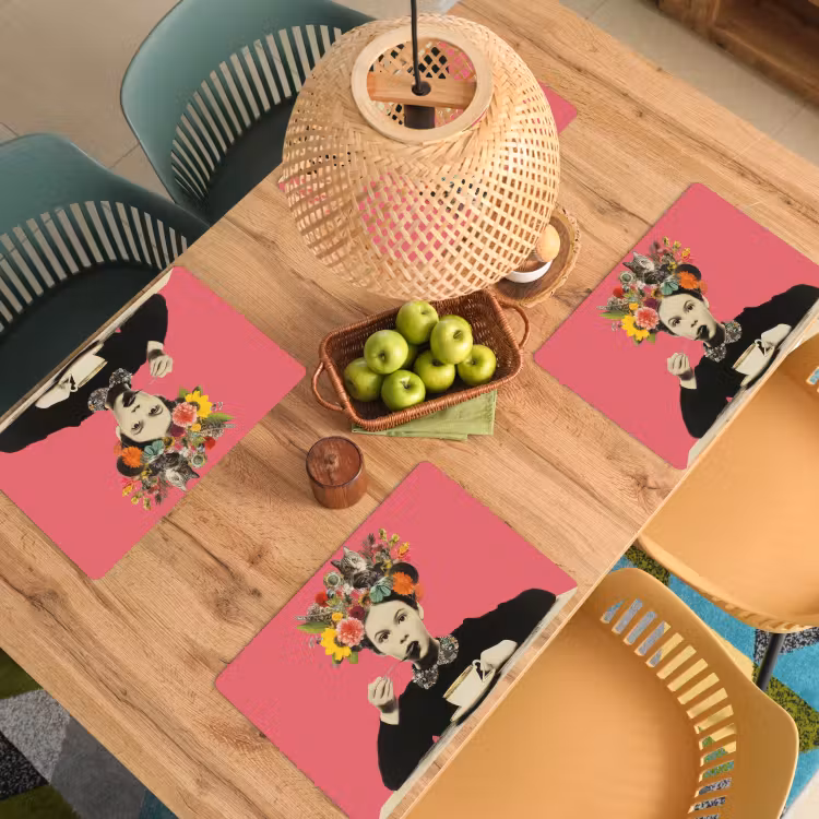 Tischset - 6 Stück - Mädchen - Tasse - Blumen - Rosa — 4