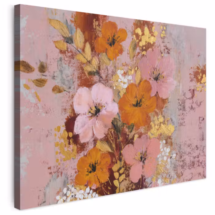 Leinwandbild - Malerei - Blumen - Rustikal - Rosa
