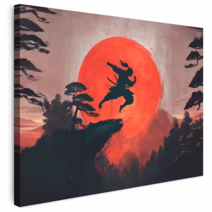 Leinwandbild - Sonne - Krieger - Bäume - Berge